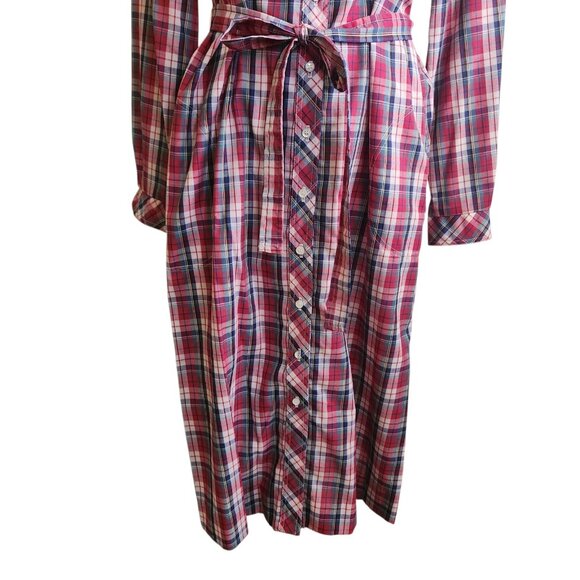 Vintage Lanz 1970s Belted Shirt Dress Western Red White Plaid Print Size 11/12 - Picture 13 of 16